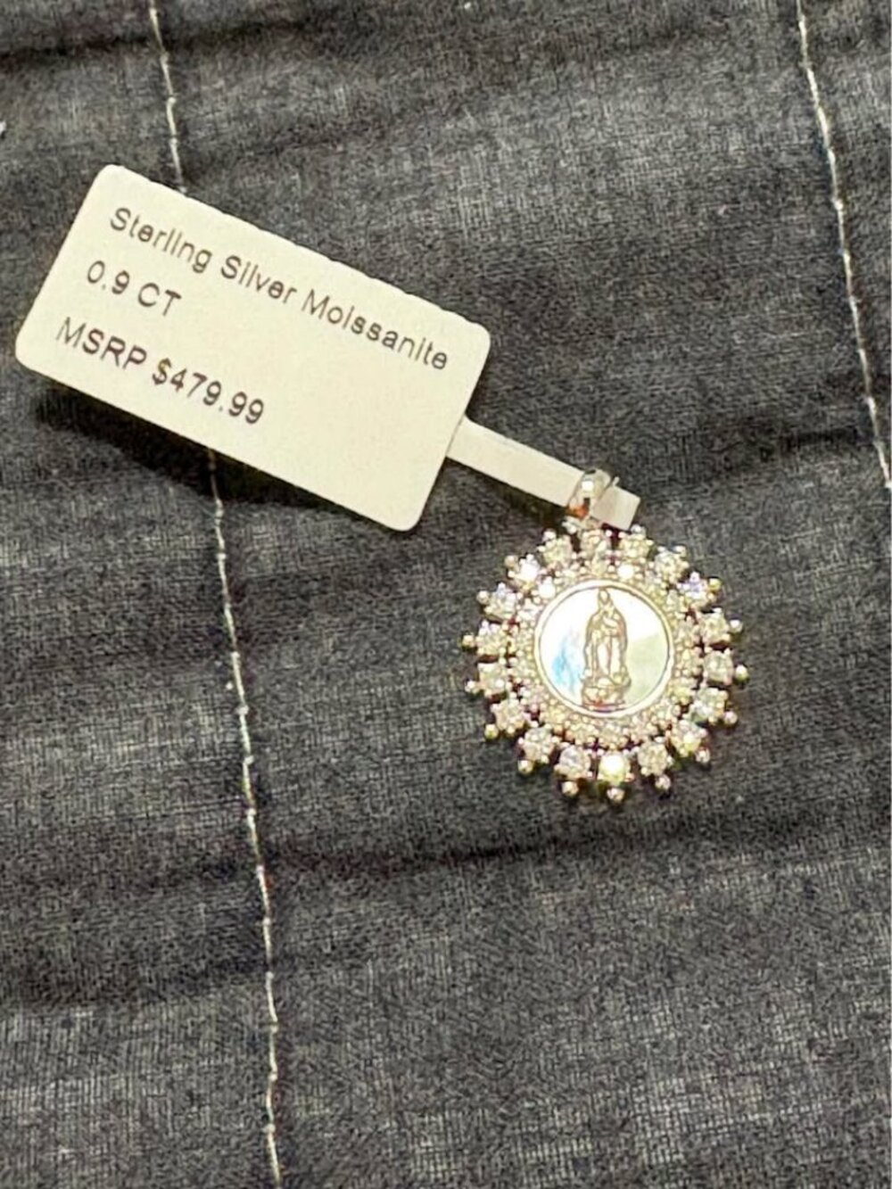 Sterling Silver Moissanite 0.9 CT Virgin Mary Pendant